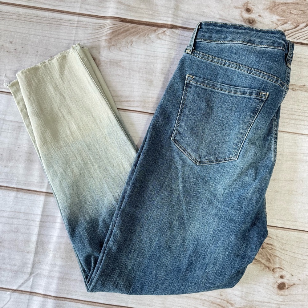 Nine West Gramercy Skinny Crop Ombre Fade Raw Hem High Rise 5 Pocket Jeans